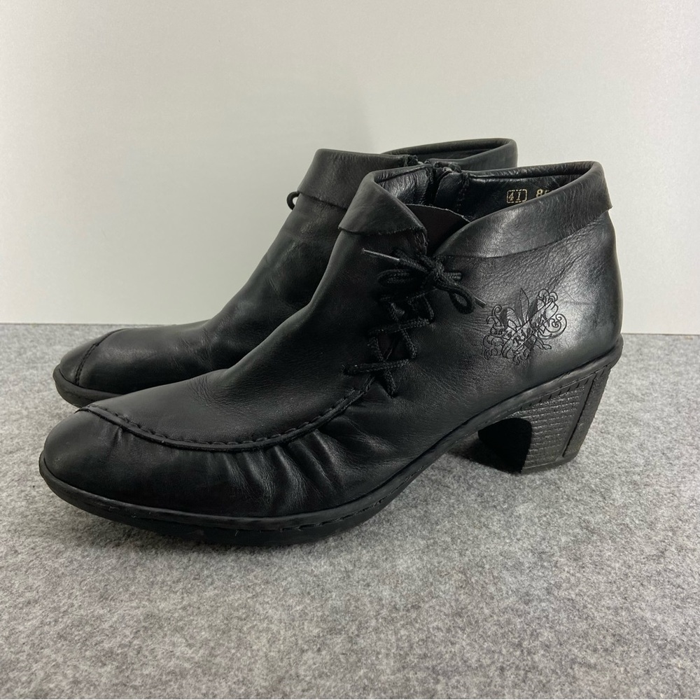Rieker Gorgeous Soft Black Leather Pointed Toe Heeled Boots Bootie Women 41/9.5